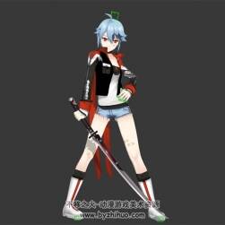 二次元風藍色短發(fā)劍道少女 3D模型 有綁定和帶動作