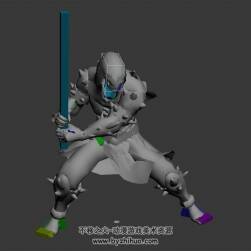 游戲怪物鎧甲小兵帶兵器攻擊動作3DMax模型帶骨骼下載