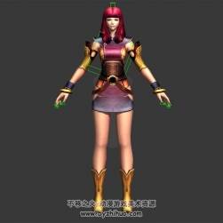 紅發(fā)短裙美少女 3D模型 有綁定  四邊面