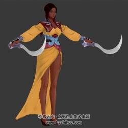 武俠古裝雙刀異族女人帶武器3DMax模型下載