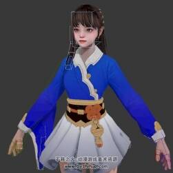 可愛(ài)小姑娘中式服裝游戲角色3DMax模型帶綁定下載