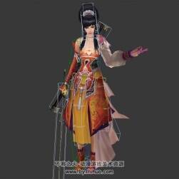 中式古裝游戲人物女俠郭芙3DMax模型帶綁定全套動(dòng)作下載