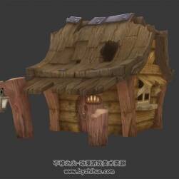 破舊廢棄小屋 四角面卡通建筑3D模型 百度網(wǎng)盤下載