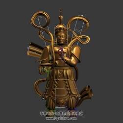 韋馱菩薩銅制雕像3dMax模型四邊面下載