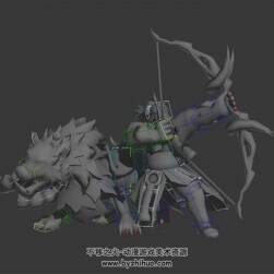 部落英雄射箭手帶寵物座騎3DMax模型出場(chǎng)動(dòng)作帶綁定無(wú)貼圖下載