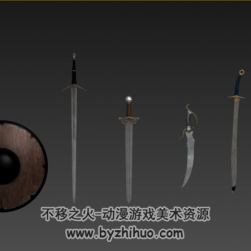 武器偏歐美（長(zhǎng)劍，短劍，匕首，盾）3dsmax 16+fbx 百度云
