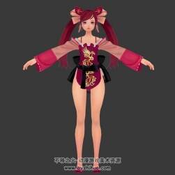 游戲角色中式服裝小姑涼3DMax模型帶綁定下載