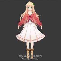 二次元角色可愛公主裙小姑娘3DMax fbx模型下載