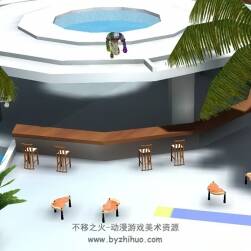 夏日海岛场景人物奔跑动作带绑定3DMax模型下载
