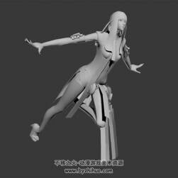 剑灵游戏人物3D模型资源 一组女子走路待机浮空动作Max模型下载 带骨骼