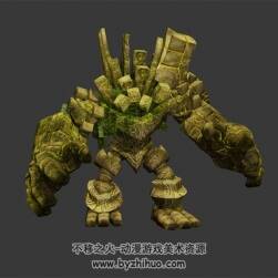 青苔石頭巨人 3D模型 有綁定和攻擊動作