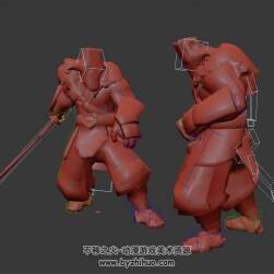 游戲妖怪怪物對(duì)打動(dòng)作3DMax模型帶綁定下載四邊面