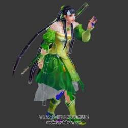 古裝綠裝門派女3DMax模型帶綁骨骼行走休閑動(dòng)作下載