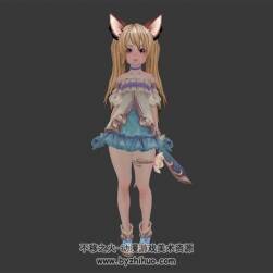 可愛的卡通貓耳蘿莉 3D模型 有綁定和動(dòng)作
