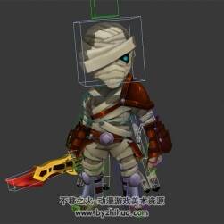 Q版卡通 木乃伊小戰(zhàn)士 3D模型 有綁定和待機(jī)動(dòng)作 四邊面