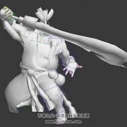 中式武俠游戲人物角色江湖猛漢醉刀王全套動作3DMax模型帶綁定無貼圖下載