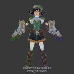 游戲人物拳套少女3DMax模型帶綁定翹辮子動(dòng)作下載