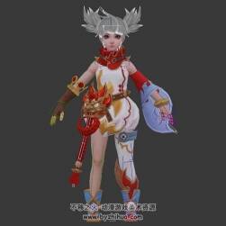 游戲誅仙角色人物長生女3DMax模型帶綁定下載