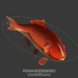 红鲤鱼 3D模型 有绑定和游动的动画 四边面
