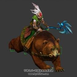 綠衣法師和熊坐騎 3D模型 有綁定和動作
