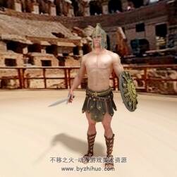 四邊面 男戰(zhàn)士3D模型斗士 帶劍 盾 有貼圖 百度網(wǎng)盤下載