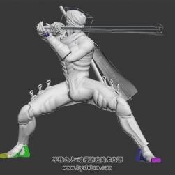 游戲角色男忍者武士刺客3DMax模型帶綁定骨骼3連擊動作無貼圖下載