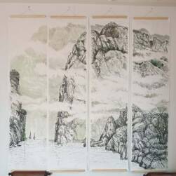 國畫山水（自繪）