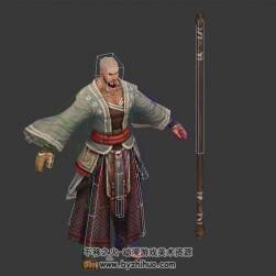 武俠風(fēng)游戲角色人物武僧和尚3DMax模型帶綁定下載