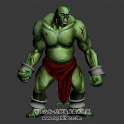 綠色光頭巨人 3D模型 有綁定和倒地死亡的動(dòng)作 四邊面