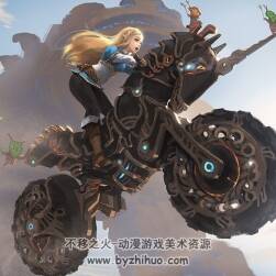 CG插畫 金發(fā)少女與越野機車?yán)L制視頻過程 附PSD文件和筆刷