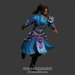 古風(fēng)藍(lán)衣男俠客 3D模型 有綁定和奔跑動作 四邊面