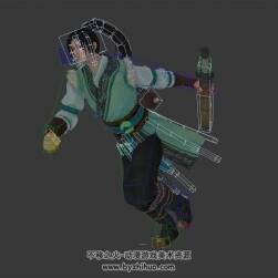 中式古裝武俠青衣男劍客奔跑動(dòng)作3DMax模型下載