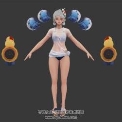 韓國游戲Overhit角色泳衣女帶武器3dMax模型下載