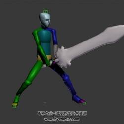 劍士人物 3D模型骨骼 有揮砍和跳躍動作