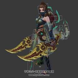 古裝游戲q版女刺客全套動作3DMax模型帶綁定下載