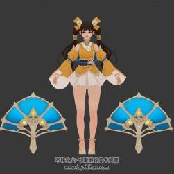 仙俠國(guó)風(fēng)蘿莉雙扇道具帶綁定3DMax模型下載