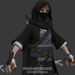 游戲角色人物少年黑衣刺客雙刀武器3DMax模型下載