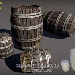Wood Barrel Pack 铁环木桶水桶3D模型fbx obj格式下载