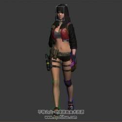 现代都市类游戏时尚女性人物角色3DMax模型带绑定行走动作下载
