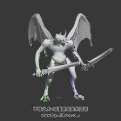 雙武器蝙蝠翅膀惡魔 3D模型 有綁定和動(dòng)作