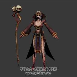 骷髏權(quán)杖 女法師 3D模型 有綁定和動(dòng)作 四邊面