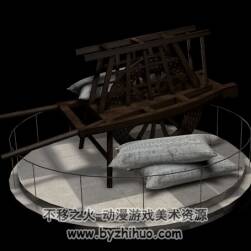 C4D獨(dú)輪車單輪車展臺(tái)麻袋3D模型下載