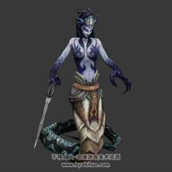 暗黑女蛇妖 3D模型 有綁定和全套動作