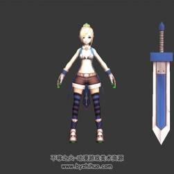 卡通少女蘿莉戰(zhàn)士 3D模型 四邊面 有綁定