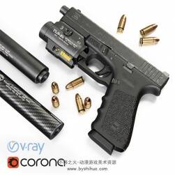 次世代 逼真枪械Glock 17 Gen4 + Flashlight with LTP 3D模型 高模