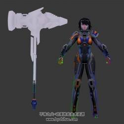 神之浩劫妹子武器錘子3DMax模型帶綁定下載