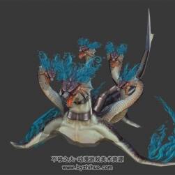 五頭海龍 怪物3D模型 有綁定和漂浮動作