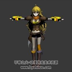 二次元 白黑黃少女 3D模型