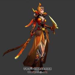 魔幻類游戲角色雙刀拜火女3DMax模型待機(jī)攻擊動(dòng)作帶骨骼下載