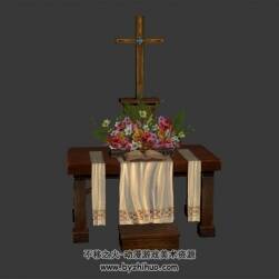 教堂桌椅 3D模型 四角面 百度网盘下载